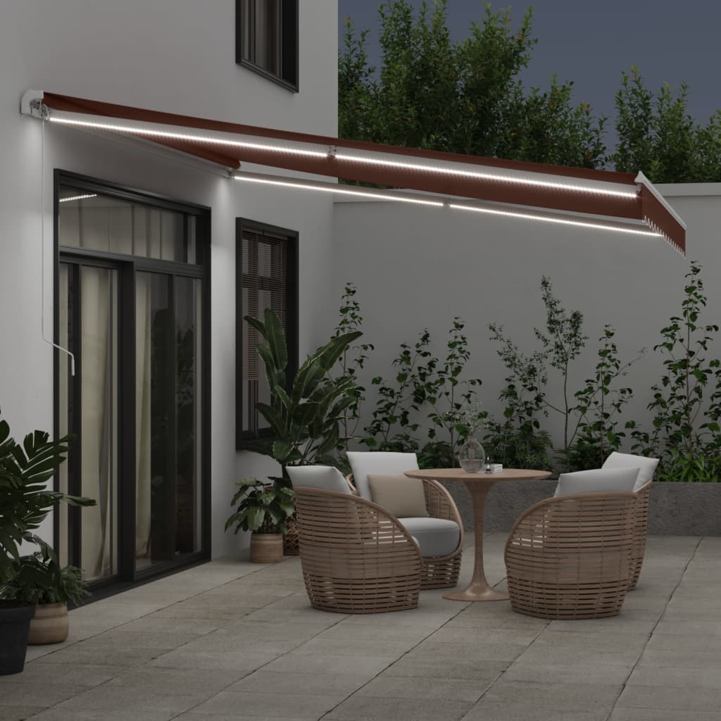 VidaXL Auvent extensible manuellement avec LED 400x300 cm marron