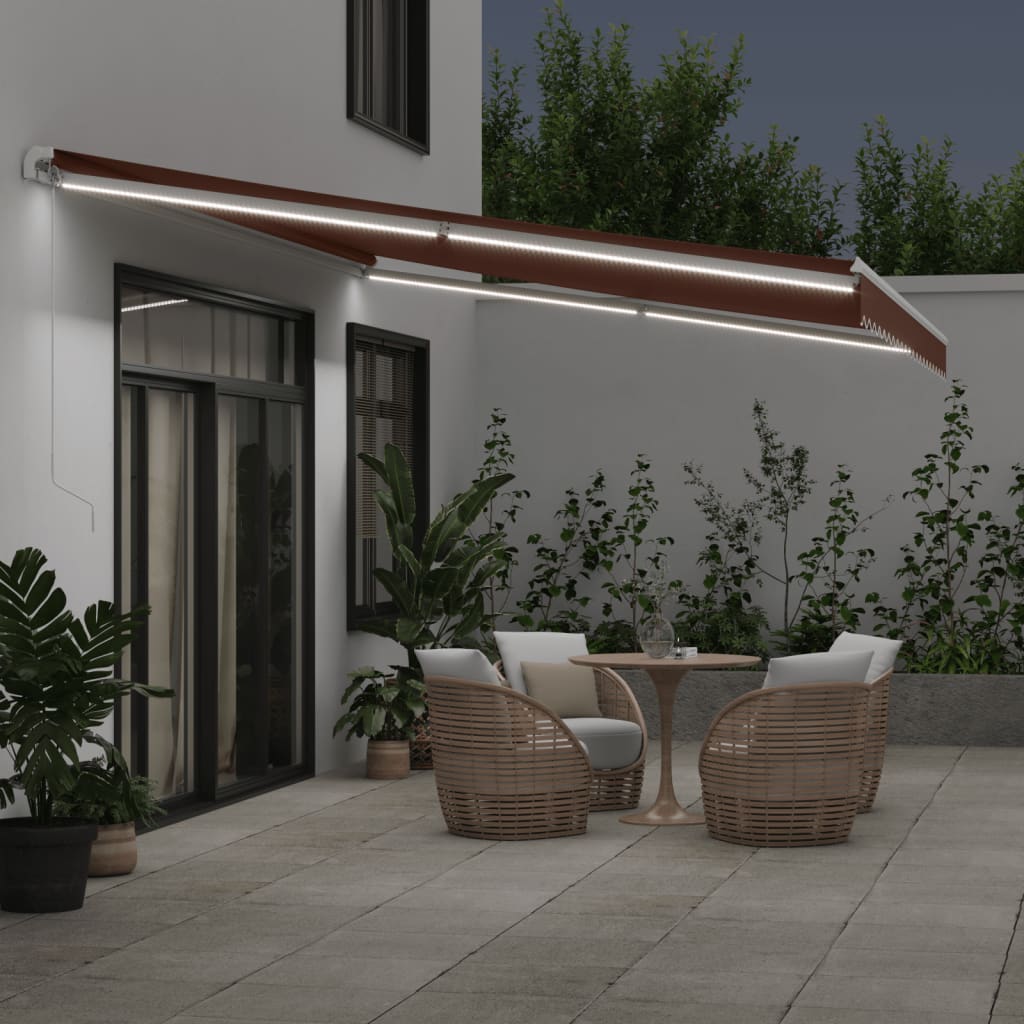 VidaXL Auvent extensible manuellement avec LED 500x300 cm marron