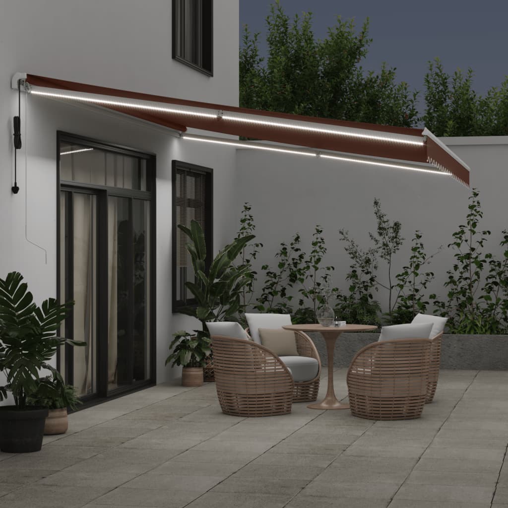 VidaXL Auvent extensible automatiquement avec LED 500x300 cm marron
