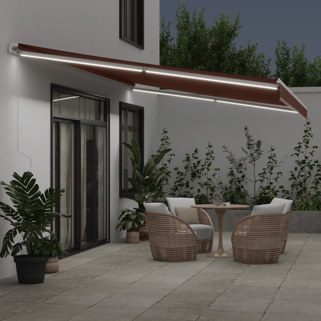 VidaXL Auvent extensible manuellement avec LED 600x300 cm marron