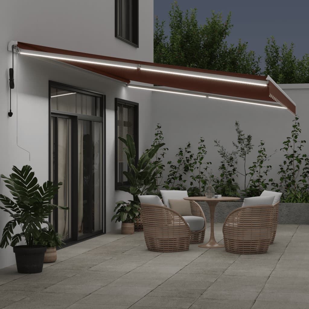 VidaXL Auvent extensible automatiquement avec LED 600x300 cm marron