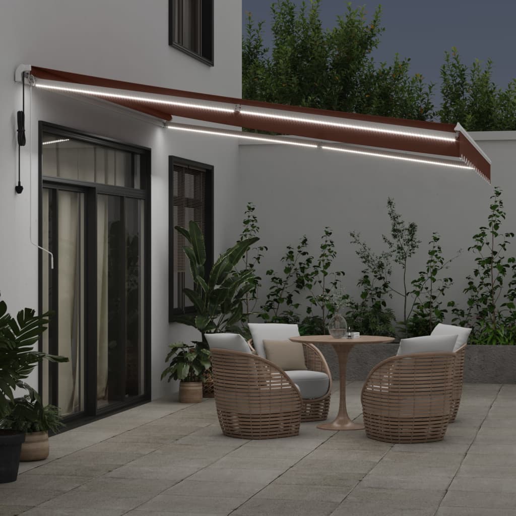 VidaXL Auvent extensible automatiquement avec LED 400x350 cm marron