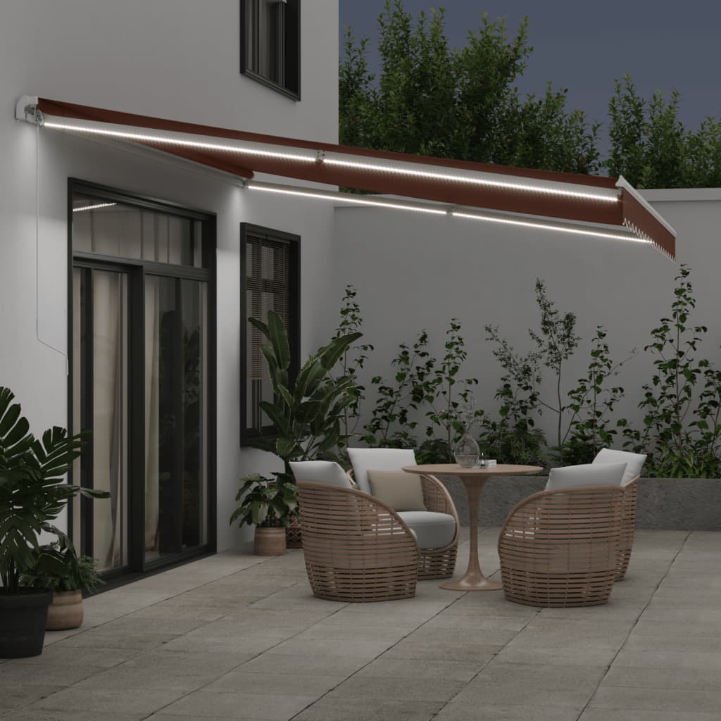 VidaXL Auvent extensible manuellement avec LED 450x350 cm marron