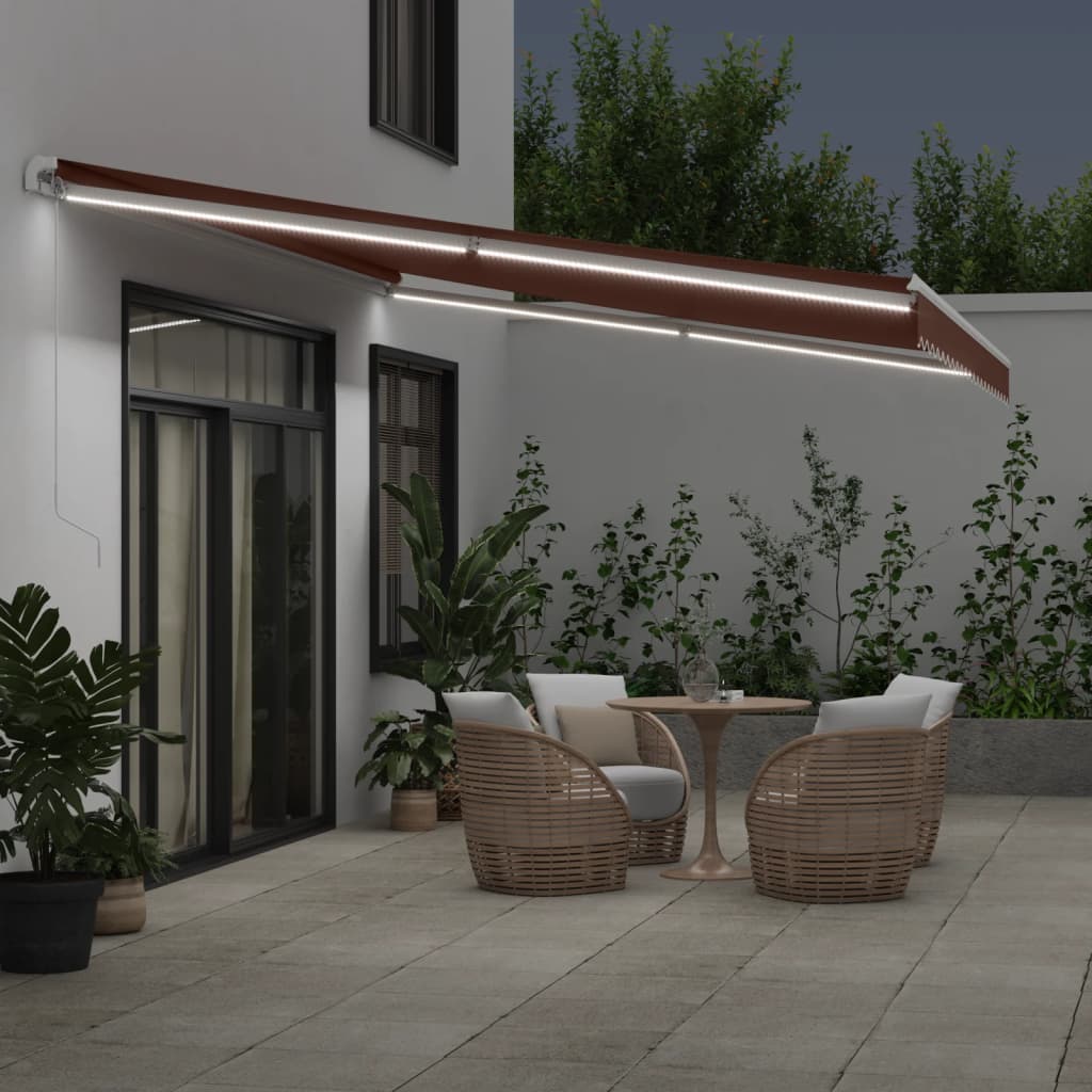 VidaXL Auvent extensible manuellement avec LED 500x350 cm marron