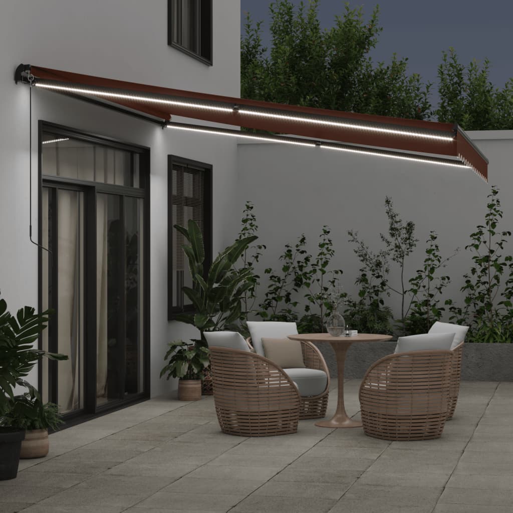 VidaXL Auvent extensible manuellement avec LED 400x350 cm marron