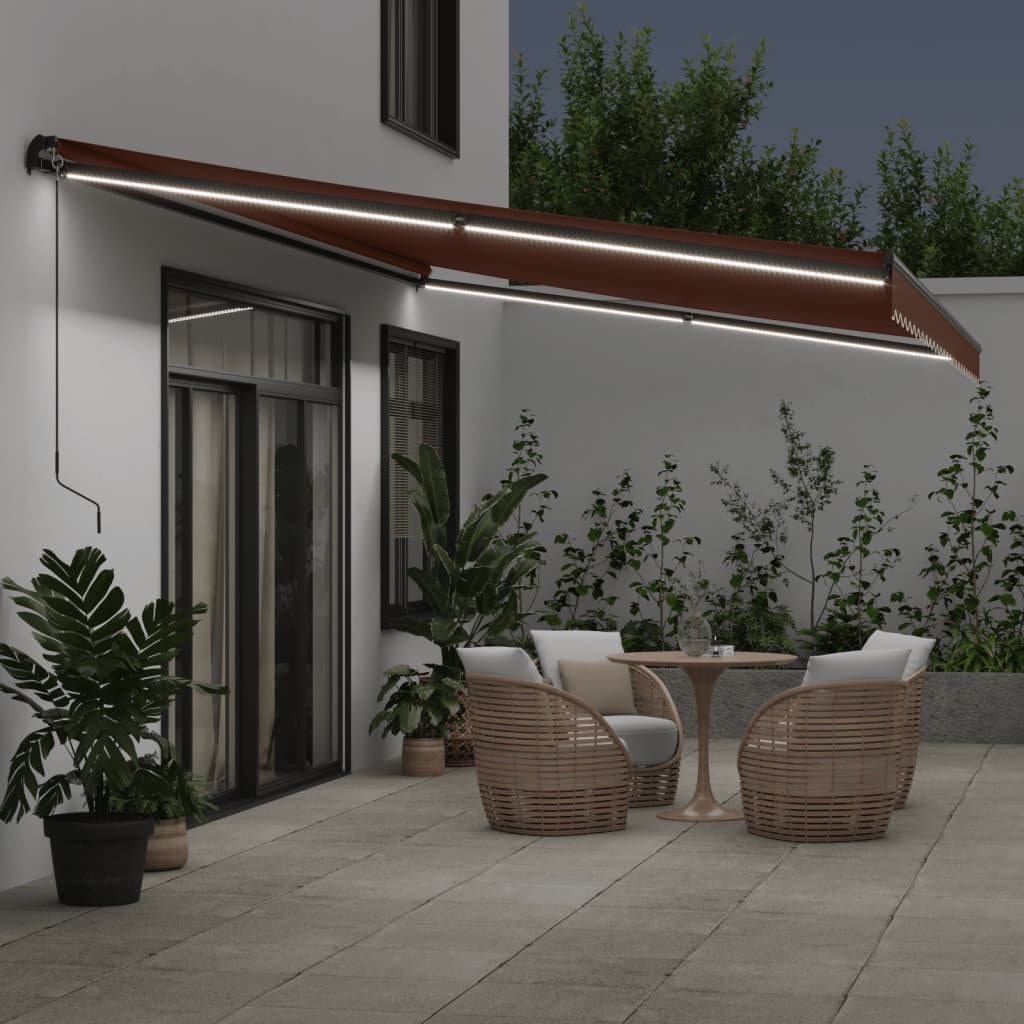 VidaXL Auvent extensible manuellement avec LED 500x350 cm marron