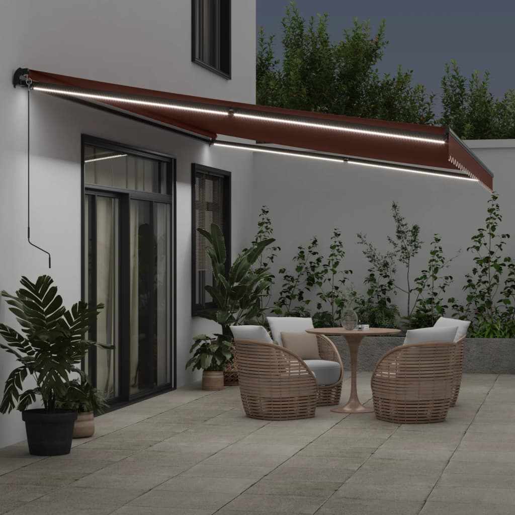 VidaXL Auvent extensible manuellement avec LED 600x350 cm marron