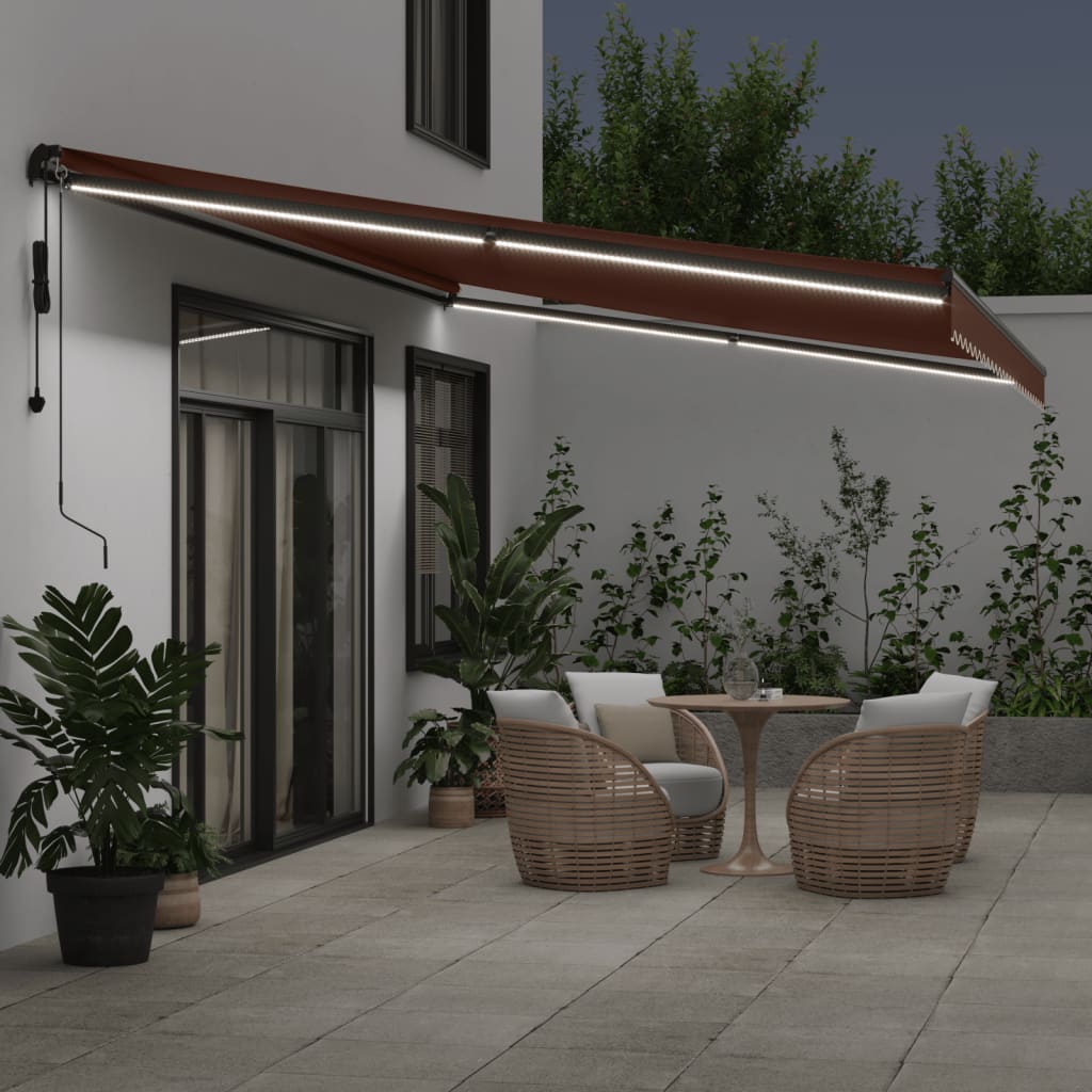 VidaXL Auvent extensible automatiquement avec LED 600x350 cm marron