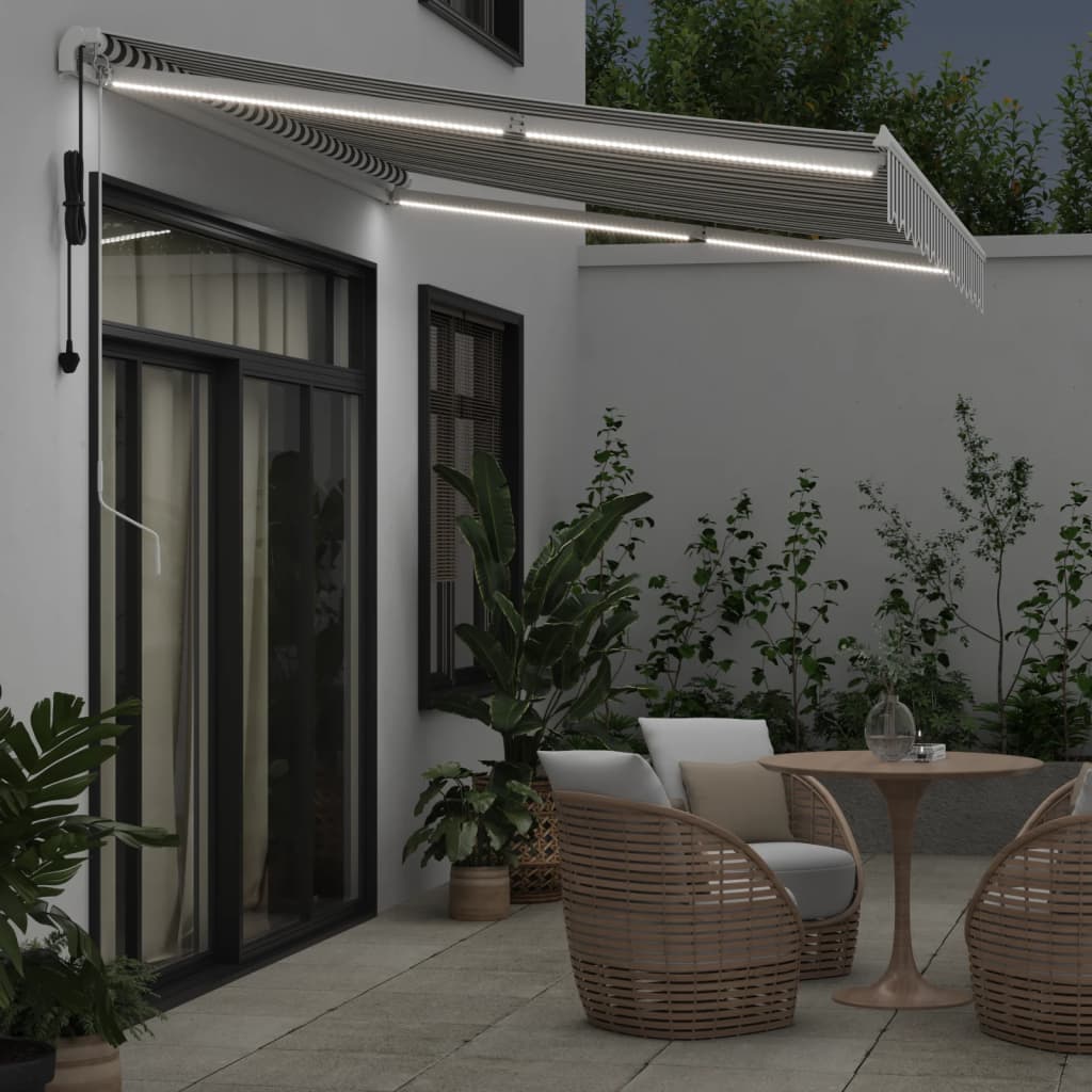 VidaXL Auvent à extension automatique LED 350x250 cm anthracite et blanc