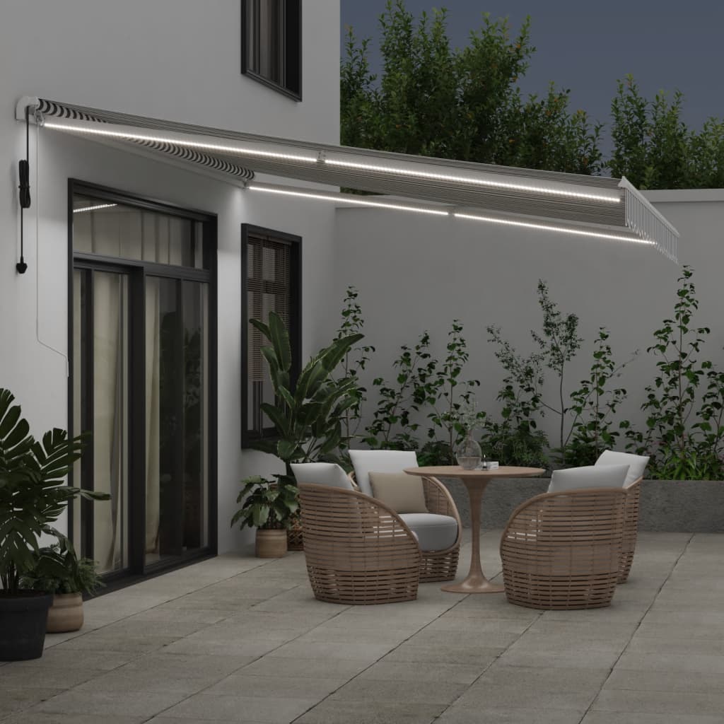 VidaXL Auvent à extension automatique LED 450x300 cm anthracite et blanc