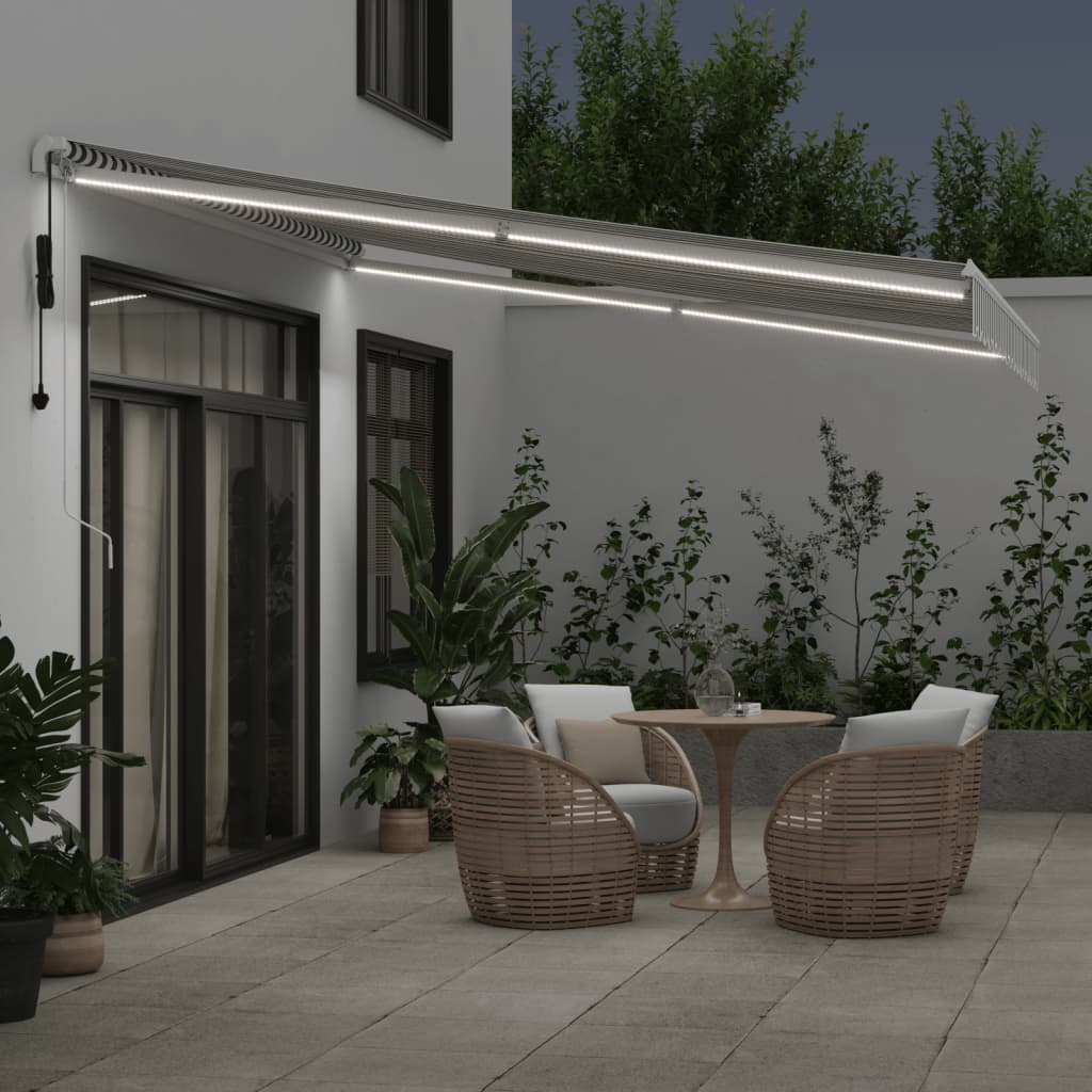 VidaXL Auvent à extension automatique LED 400x350 cm anthracite et blanc