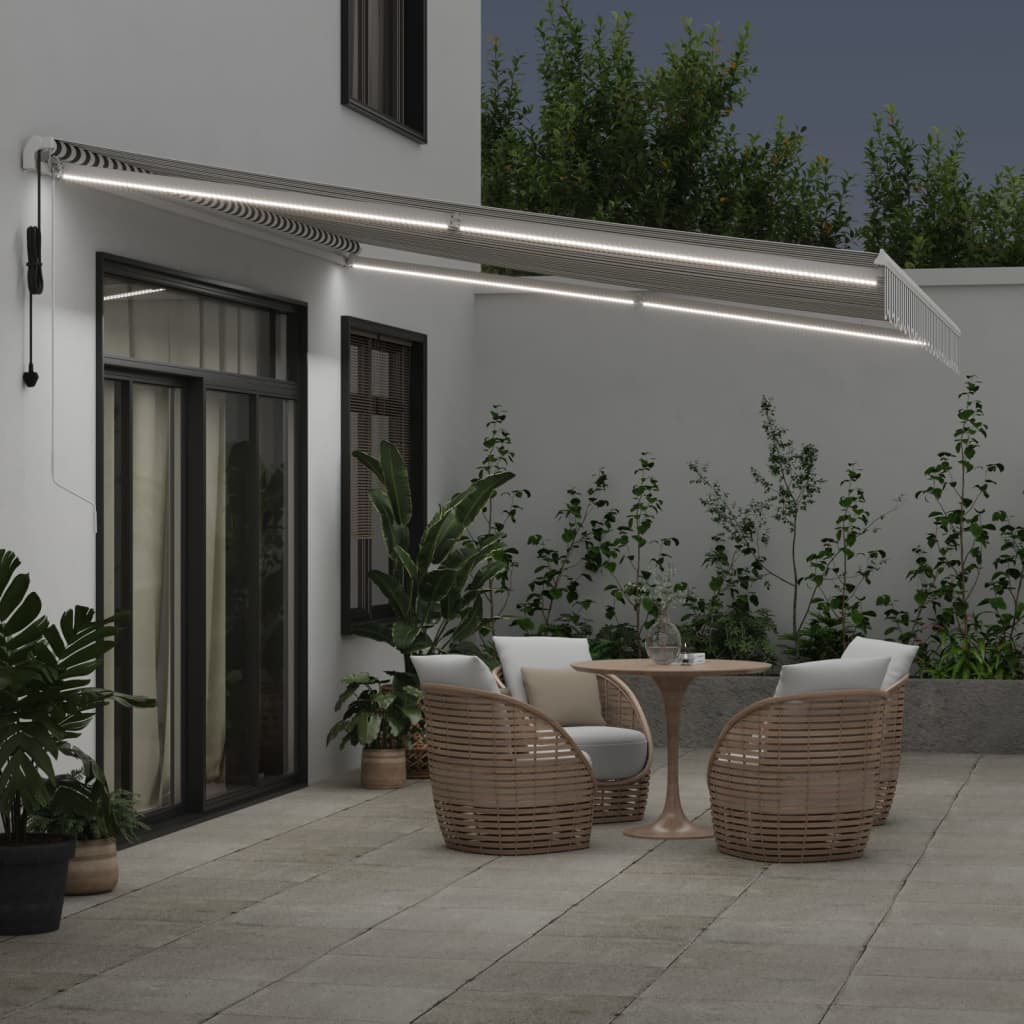 VidaXL Auvent à extension automatique LED 450x350 cm anthracite et blanc