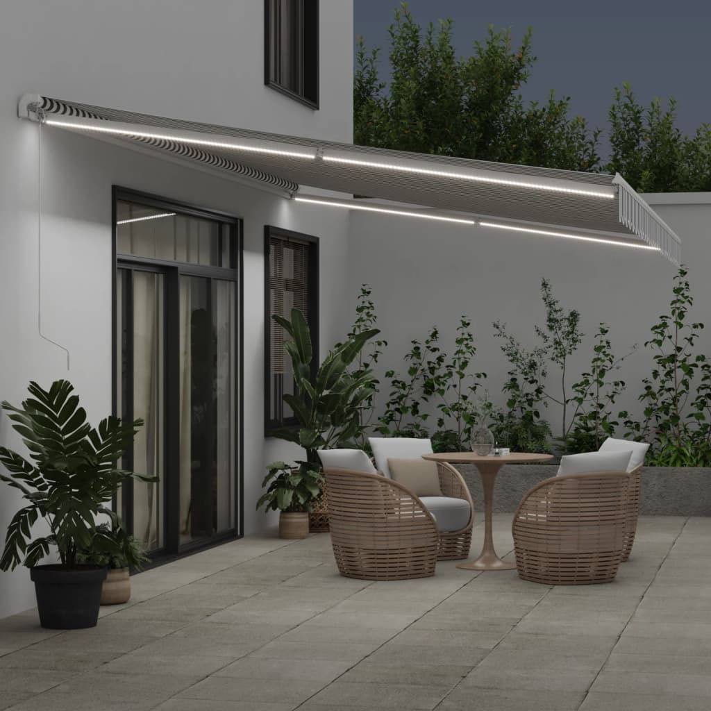 VidaXL Auvent extensible manuellement et LED 600x350 cm anthracite et blanc