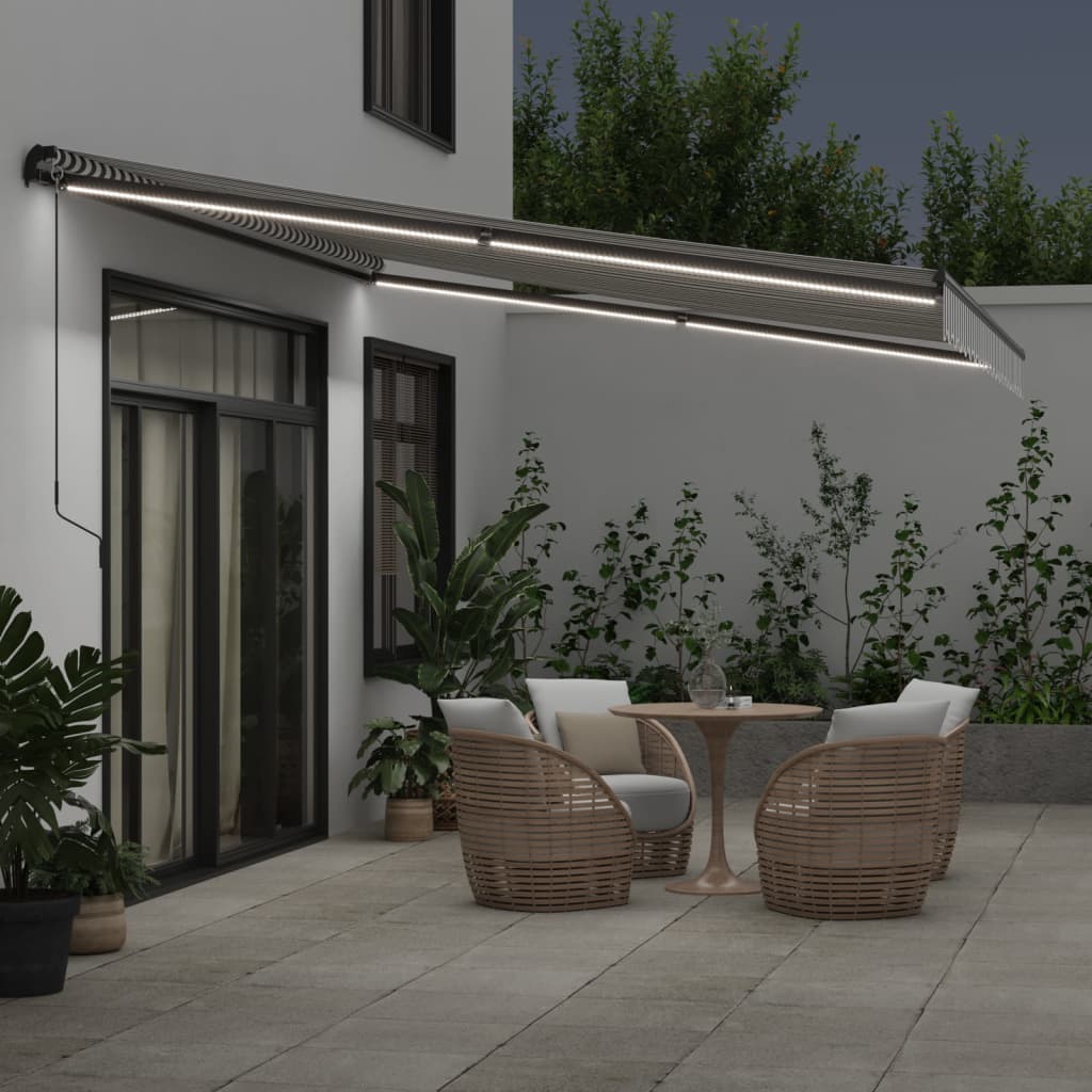 VidaXL Auvent extensible manuellement et LED 450x350 cm anthracite et blanc