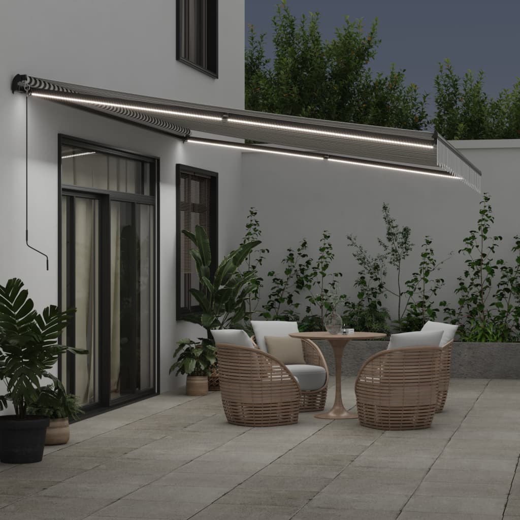 VidaXL Auvent extensible manuellement et LED 500x350 cm anthracite et blanc