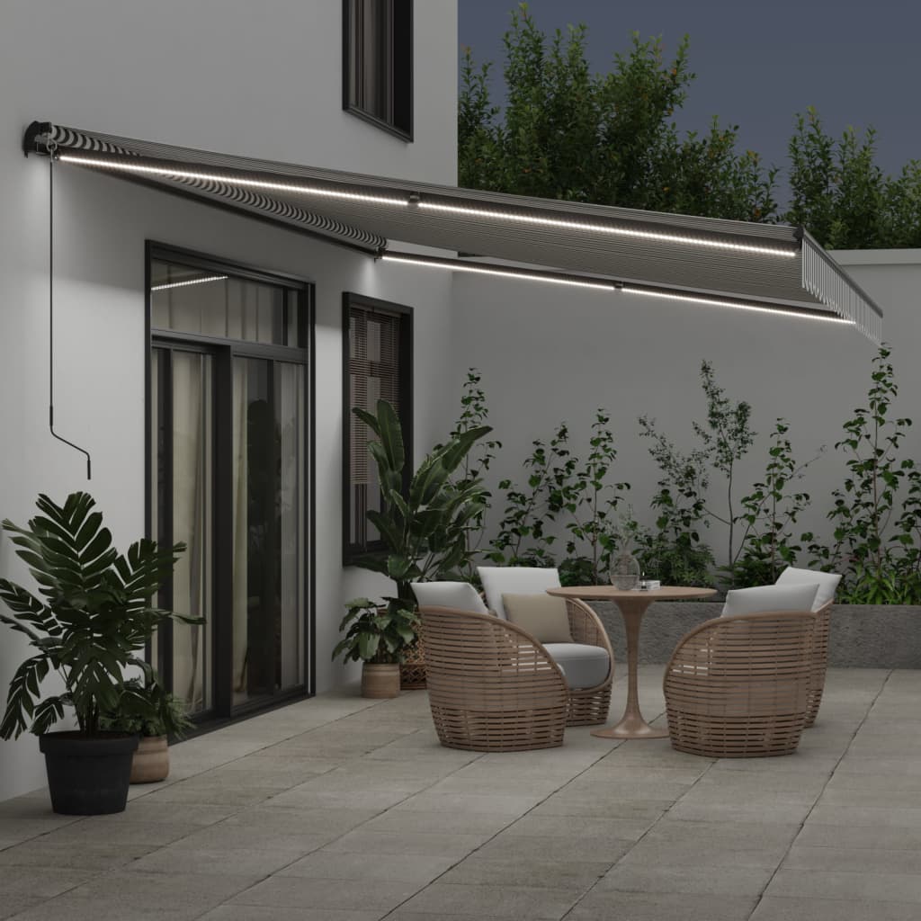 VidaXL Auvent extensible manuellement et LED 600x350 cm anthracite et blanc