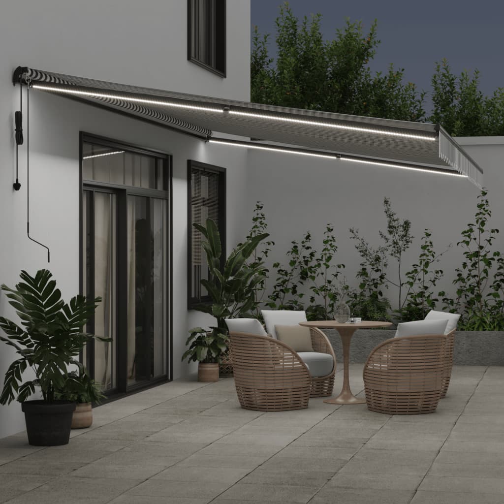 VidaXL Auvent à extension automatique LED 600x350 cm anthracite et blanc