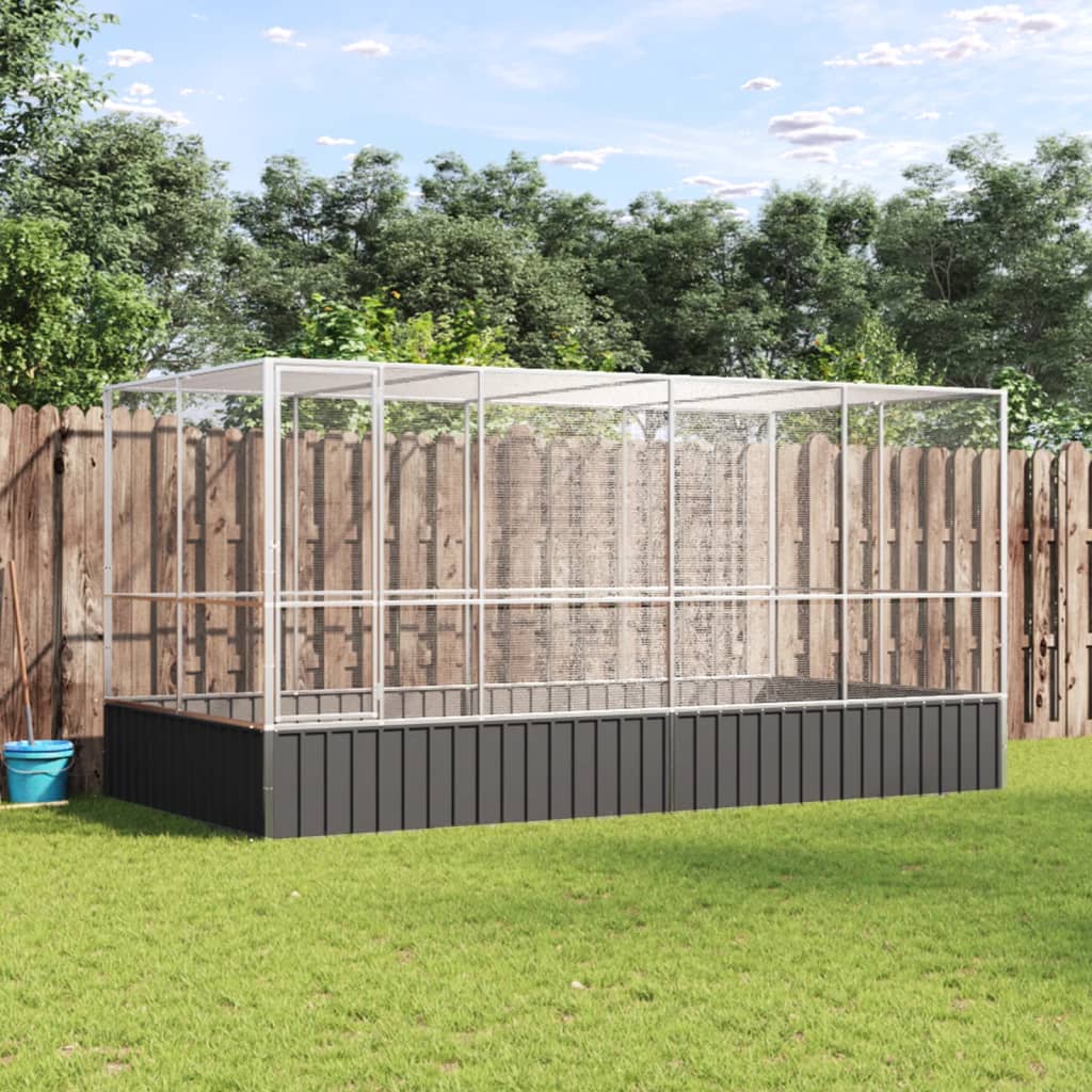 VidaXL Volière avec extension 418x207x212 m acier argent