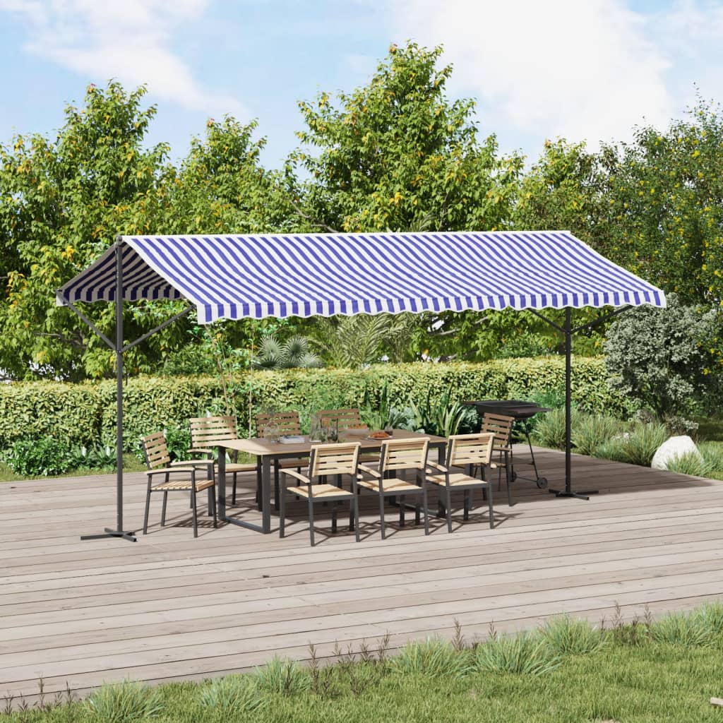 VidaXL Auvent autoportant 500x300 cm tissu et acier bleu et blanc