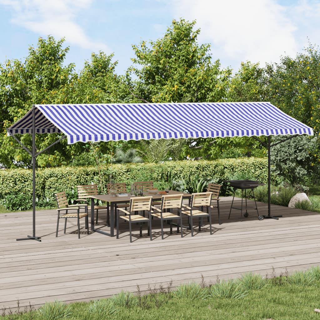 VidaXL Auvent autoportant 600x300 cm tissu et acier bleu et blanc