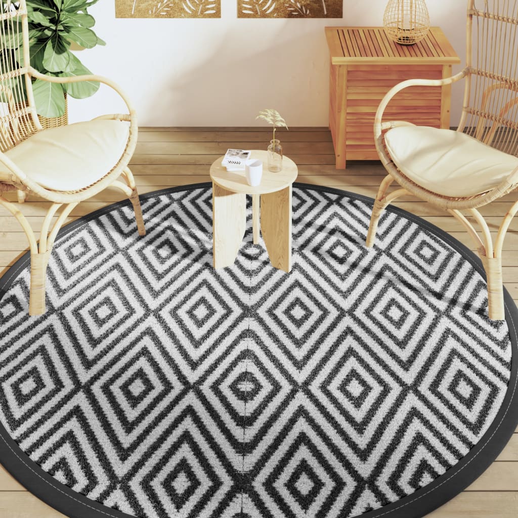Vidaxx tapis d'extérieur arakil ø200 cm polypropylène blanc et noir
