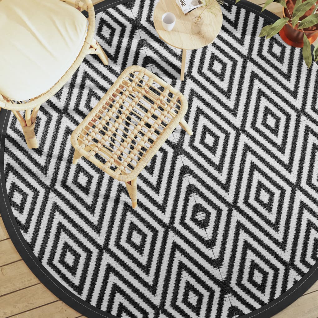 Vidaxx tapis d'extérieur arakil ø200 cm polypropylène blanc et noir
