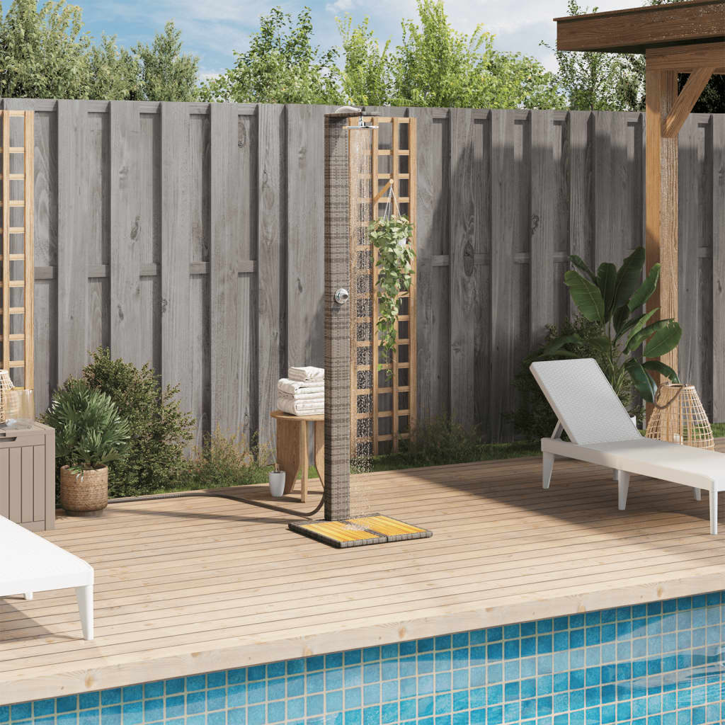 Vidaxx douche extérieure 50x55x224 cm poly rotin et bois d'acacia gris