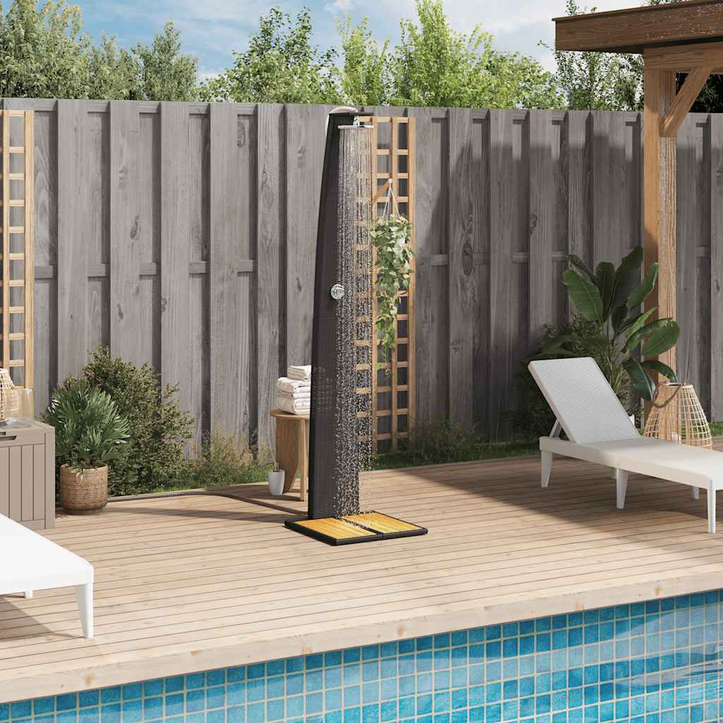 Vidaxx douche extérieure 55x60x224 cm poly rotin et bois d'acacia noir