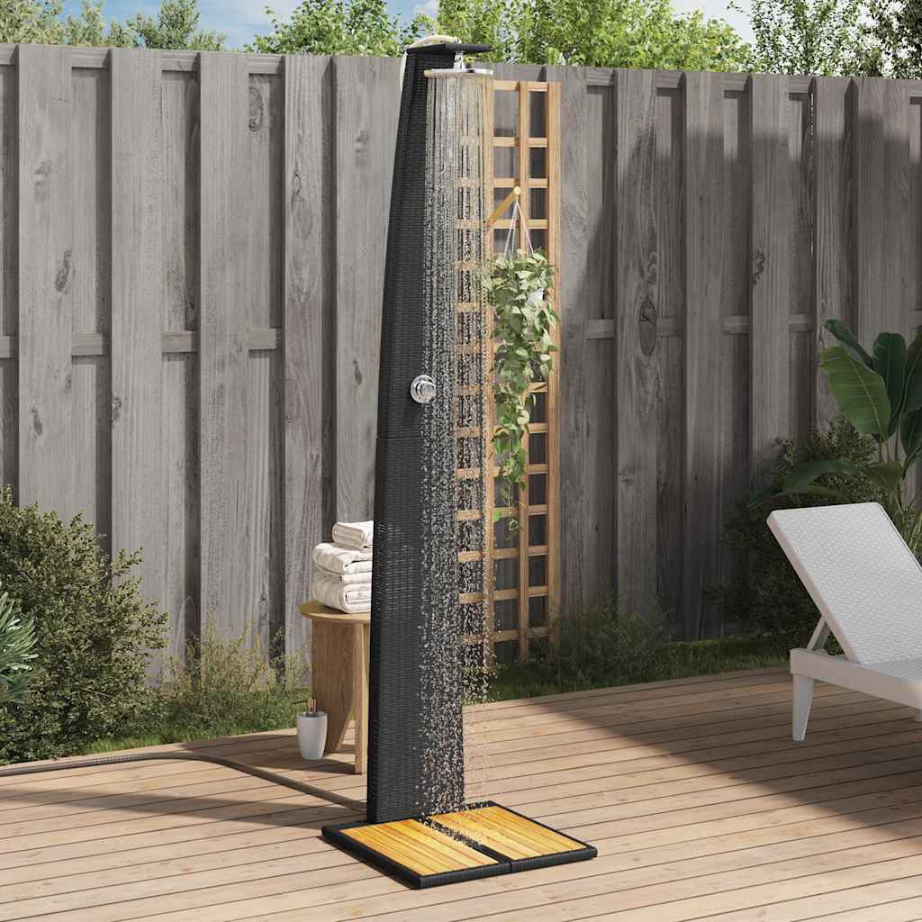 Vidaxx douche extérieure 55x60x224 cm poly rotin et bois d'acacia noir