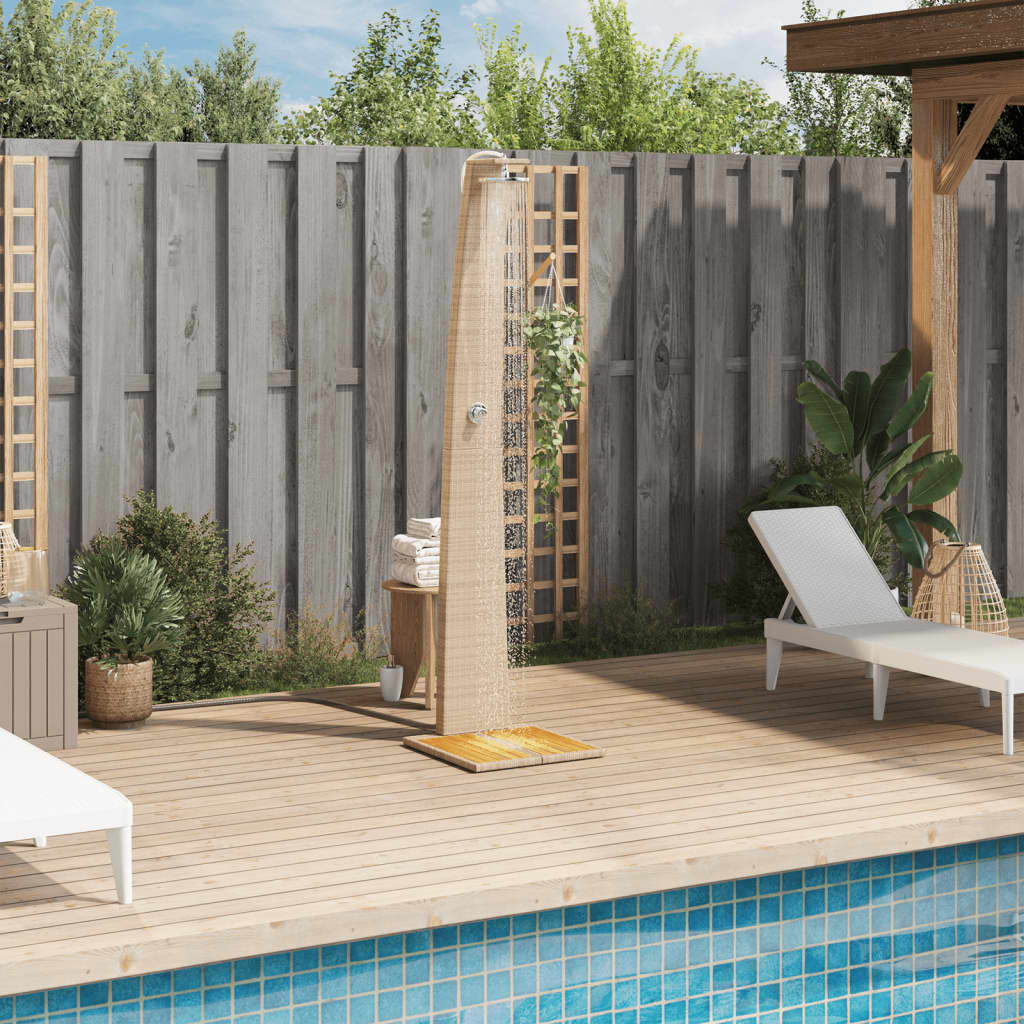 Vidaxx douche extérieure 55x60x224 cm poly rotin et bois d'acacia beige