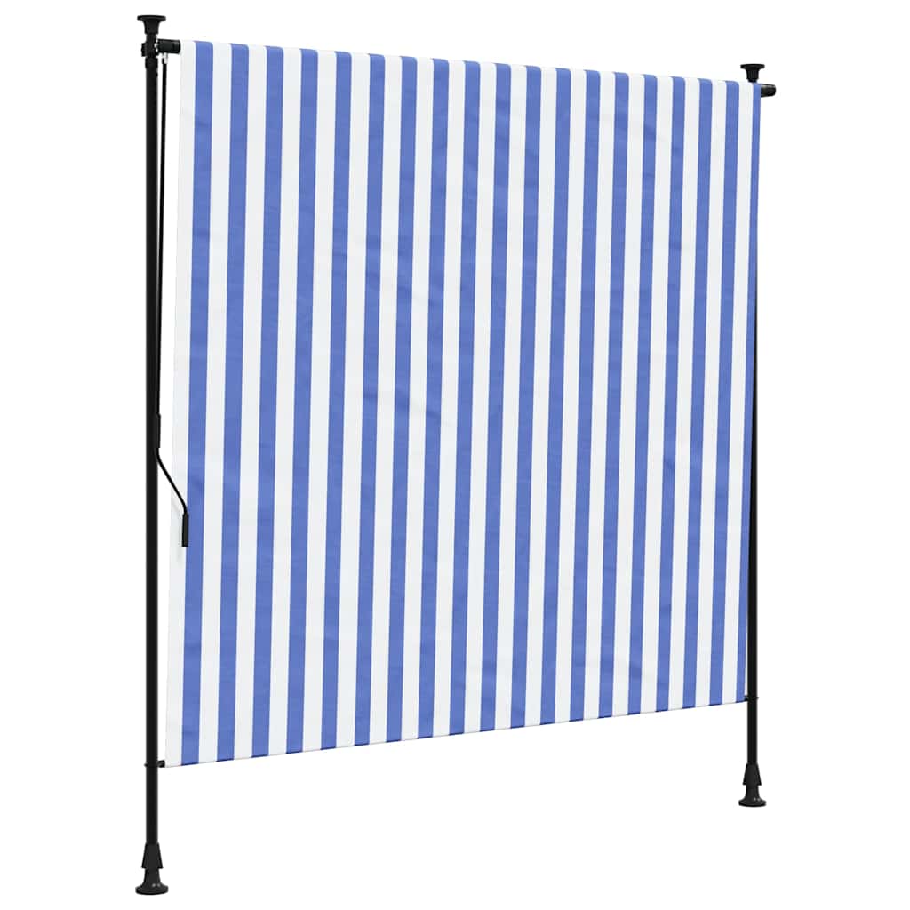 Vidaxxl store enrouleur extérieur 150x270 cm tissu et acier bleu et blanc
