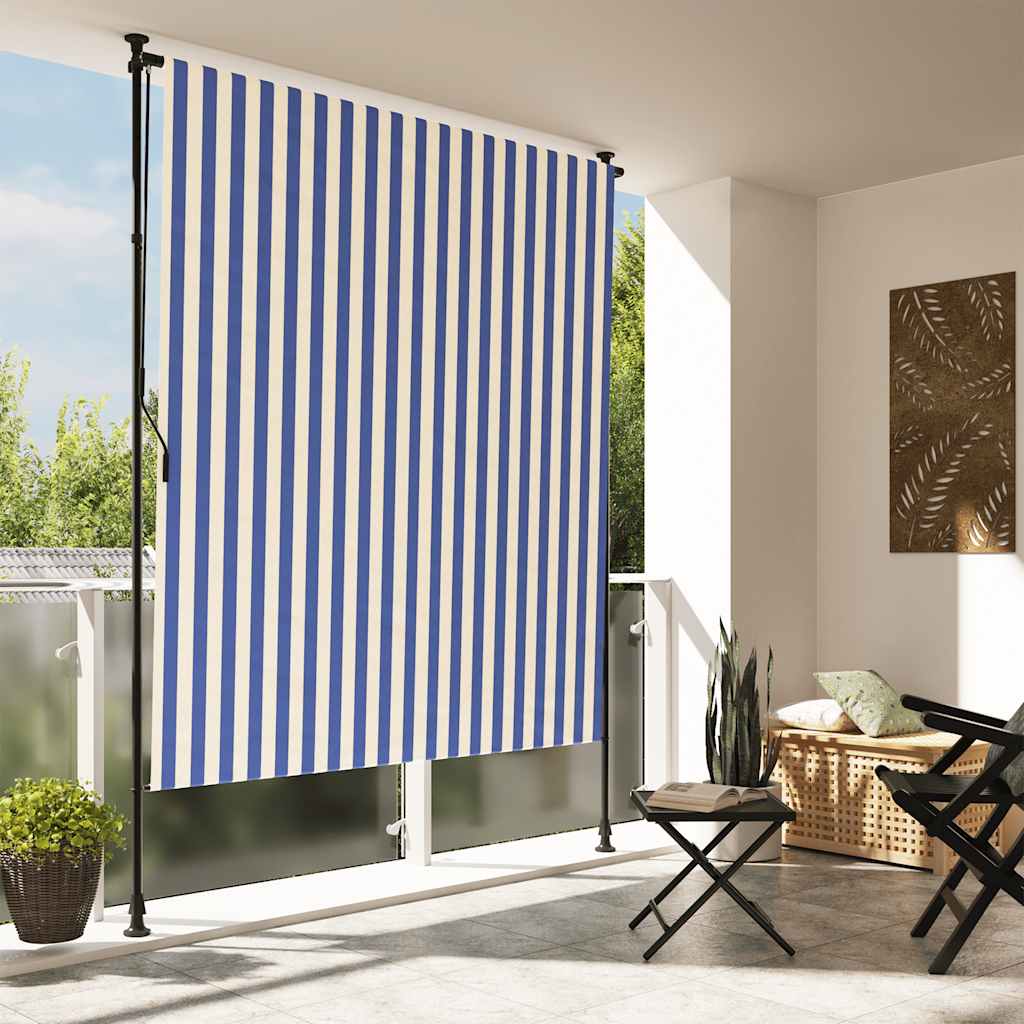 Vidaxxl store enrouleur extérieur 150x270 cm tissu et acier bleu et blanc