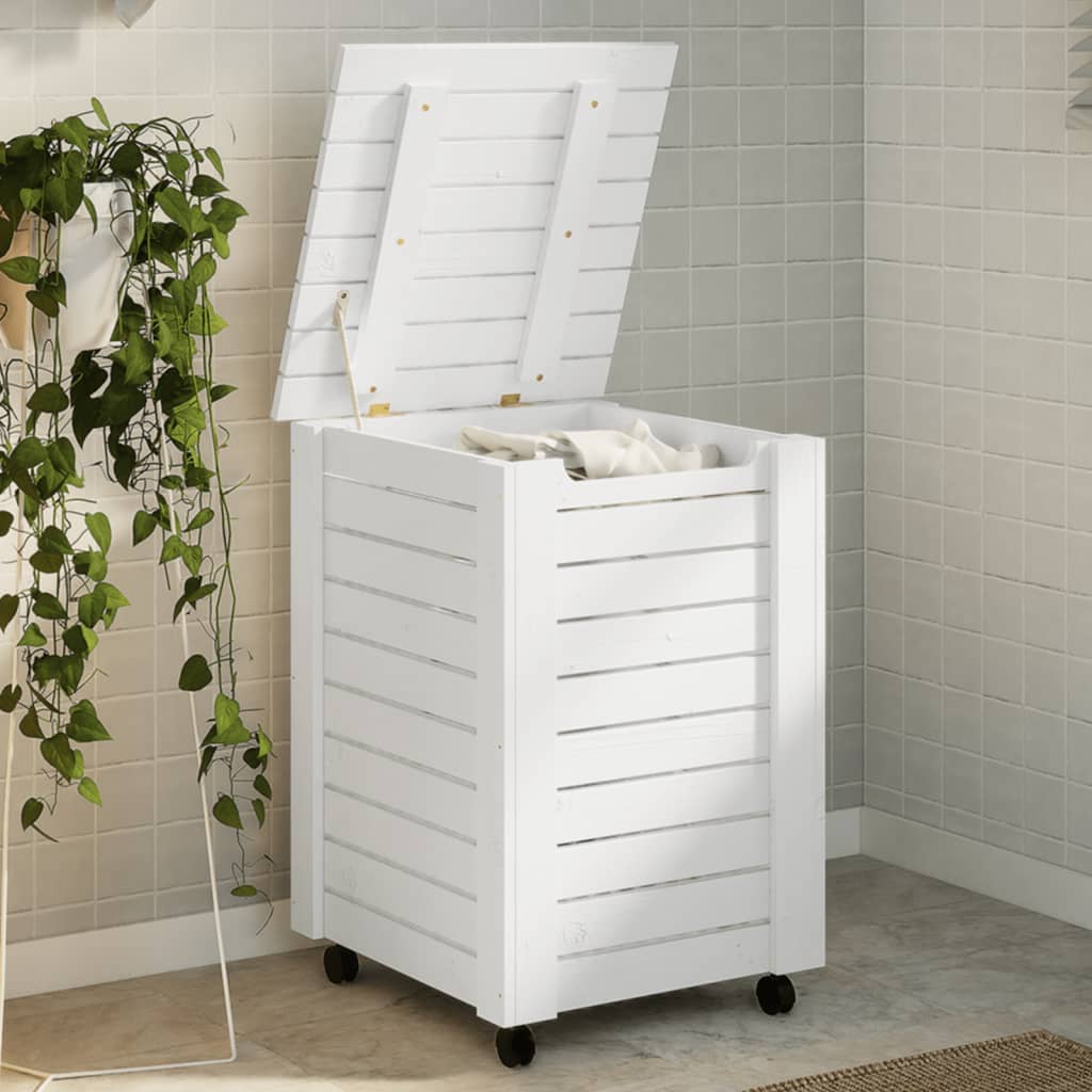 Vidaxx panier à linge à roulettes rana 45x45x64 cm bois de pin massif blanc