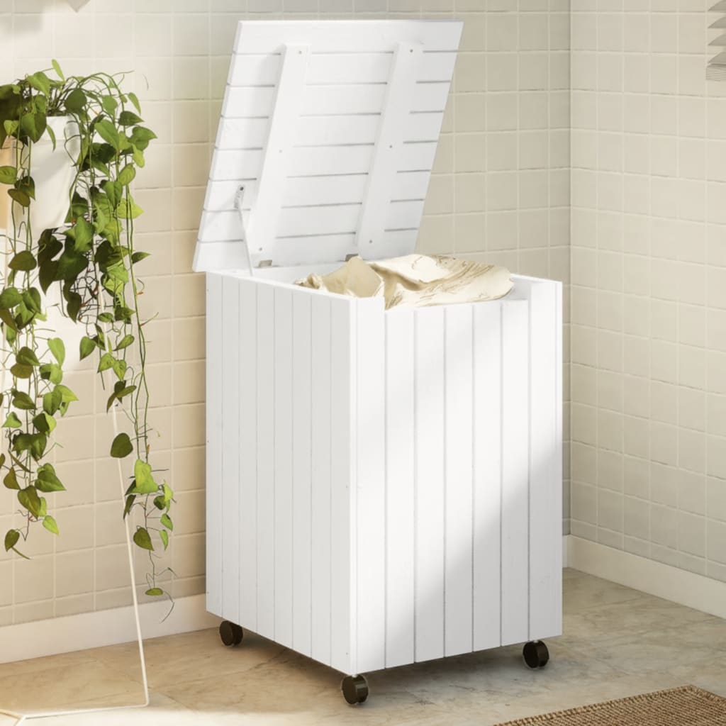 Vidaxx panier à linge à roulettes rana 45x45x64 cm bois de pin massif blanc