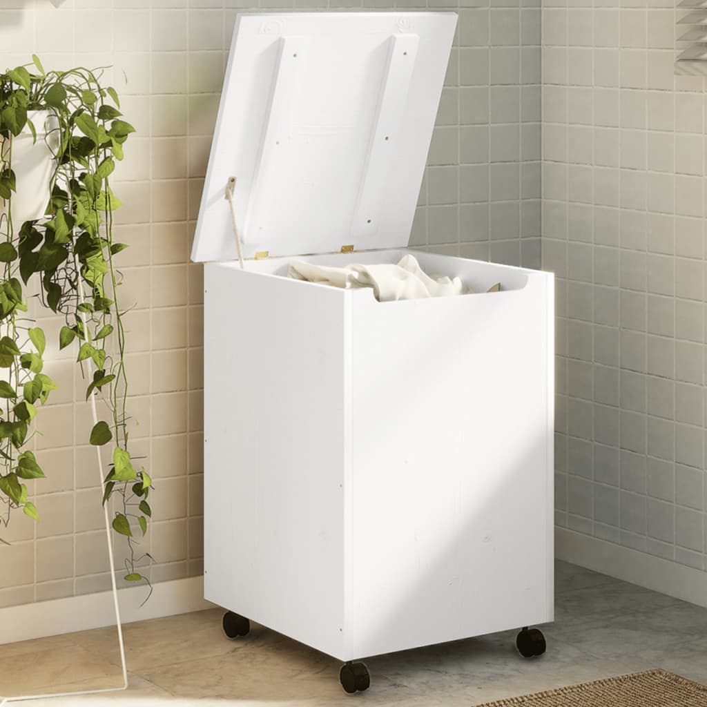 Vidaxx panier à linge à roulettes rana 45x45x64 cm bois de pin massif blanc