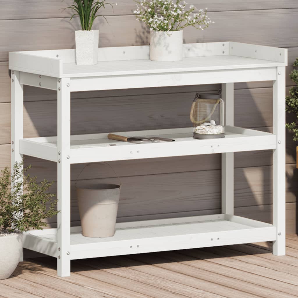 Vidaxx table d'empotage avec étagères 108x45x86,5 cm bois de pin massif blanc