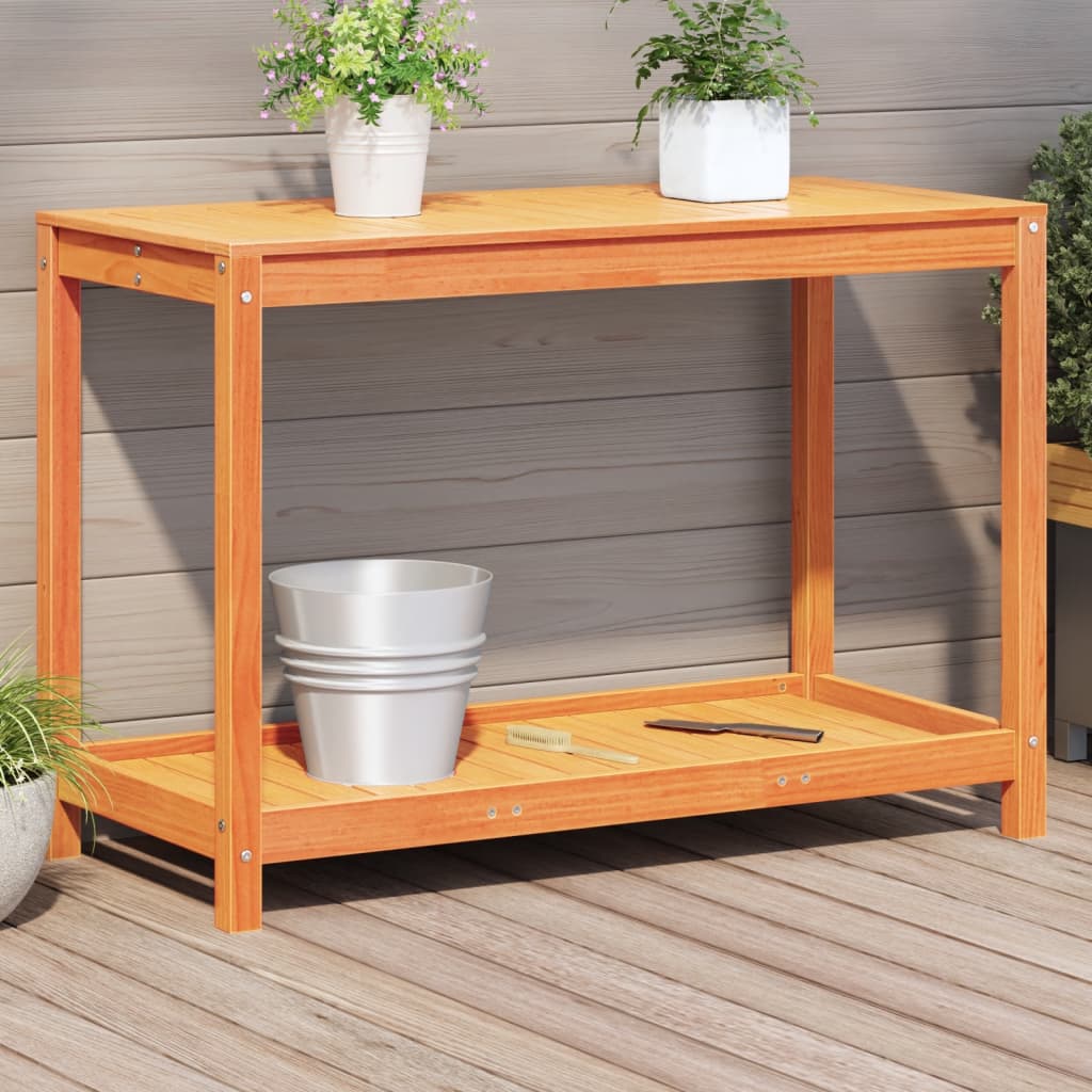 Vidaxx table d'empotage avec étagère 108x50x75 cm en bois de pin massif, marron lavé
