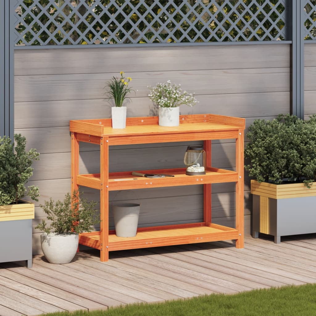 Vidaxx table d'empotage avec étagères 108x45x86,5 cm bois de pin marron