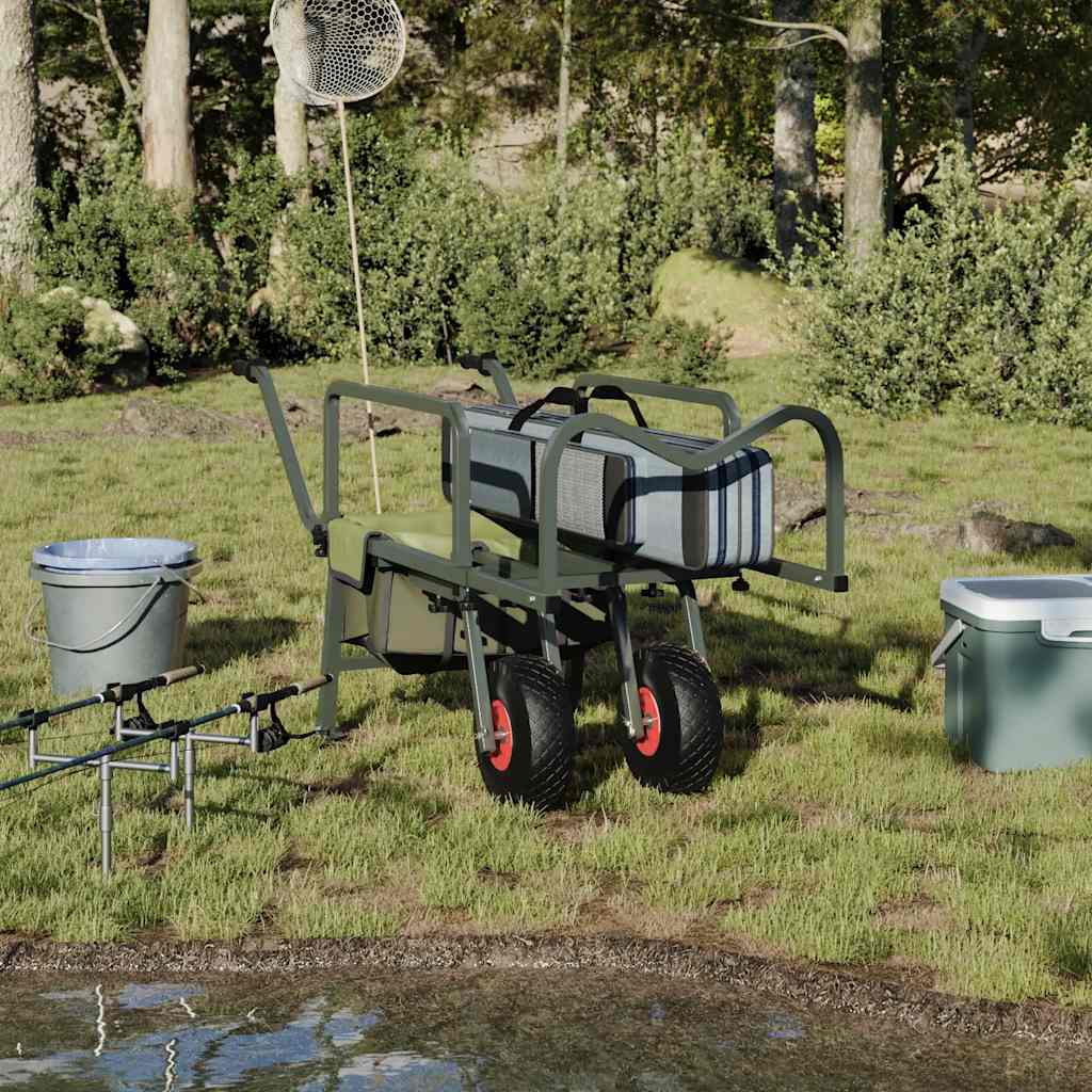 Chariot de pêche VidaXL à 2 roues, acier thermolaqué, vert
