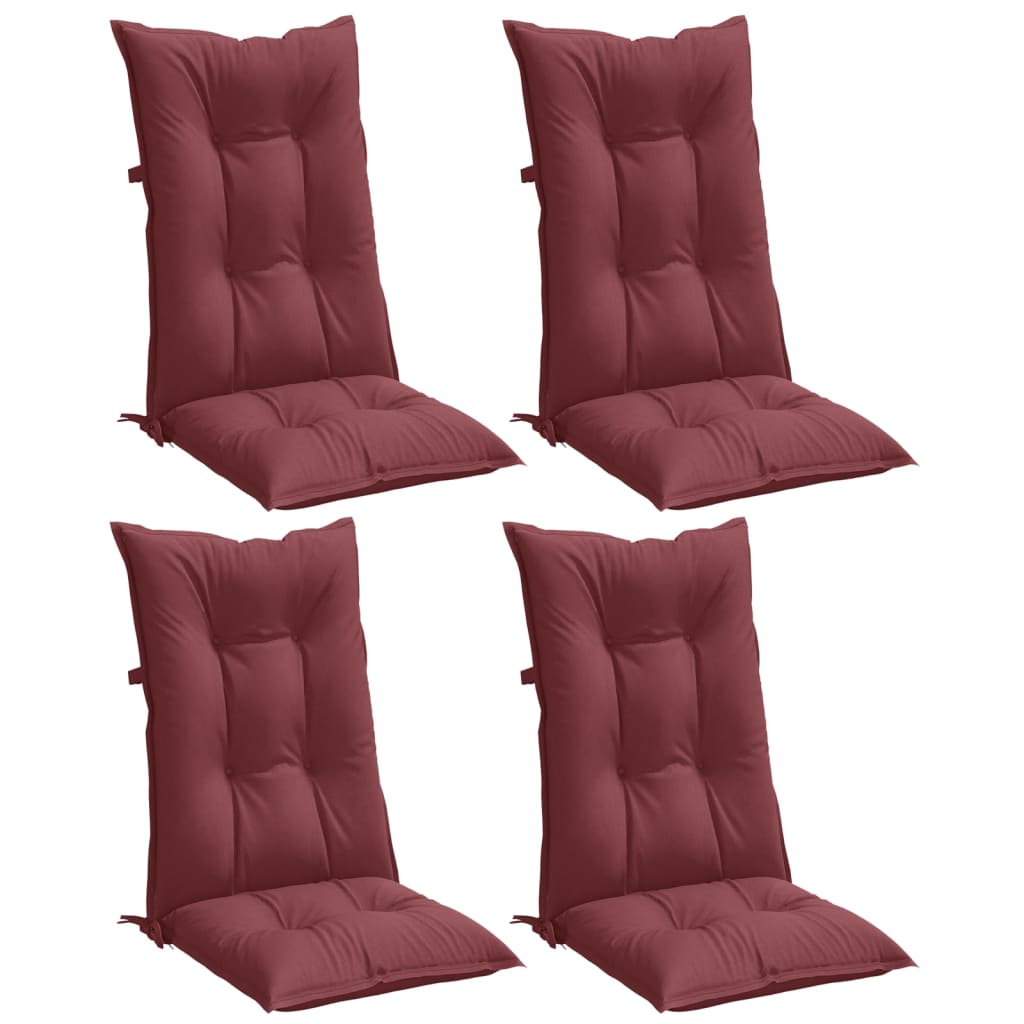 Vidaxx coussins de chaise 4 pcs dossier haut 120x50x7 cm tissu mélangé vin rouge