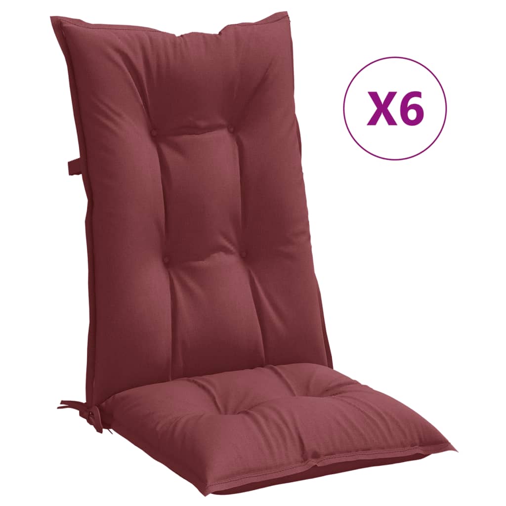 Vidaxx coussins de chaise 6 pcs dossier haut 120x50x7 cm tissu mélangé vin rouge
