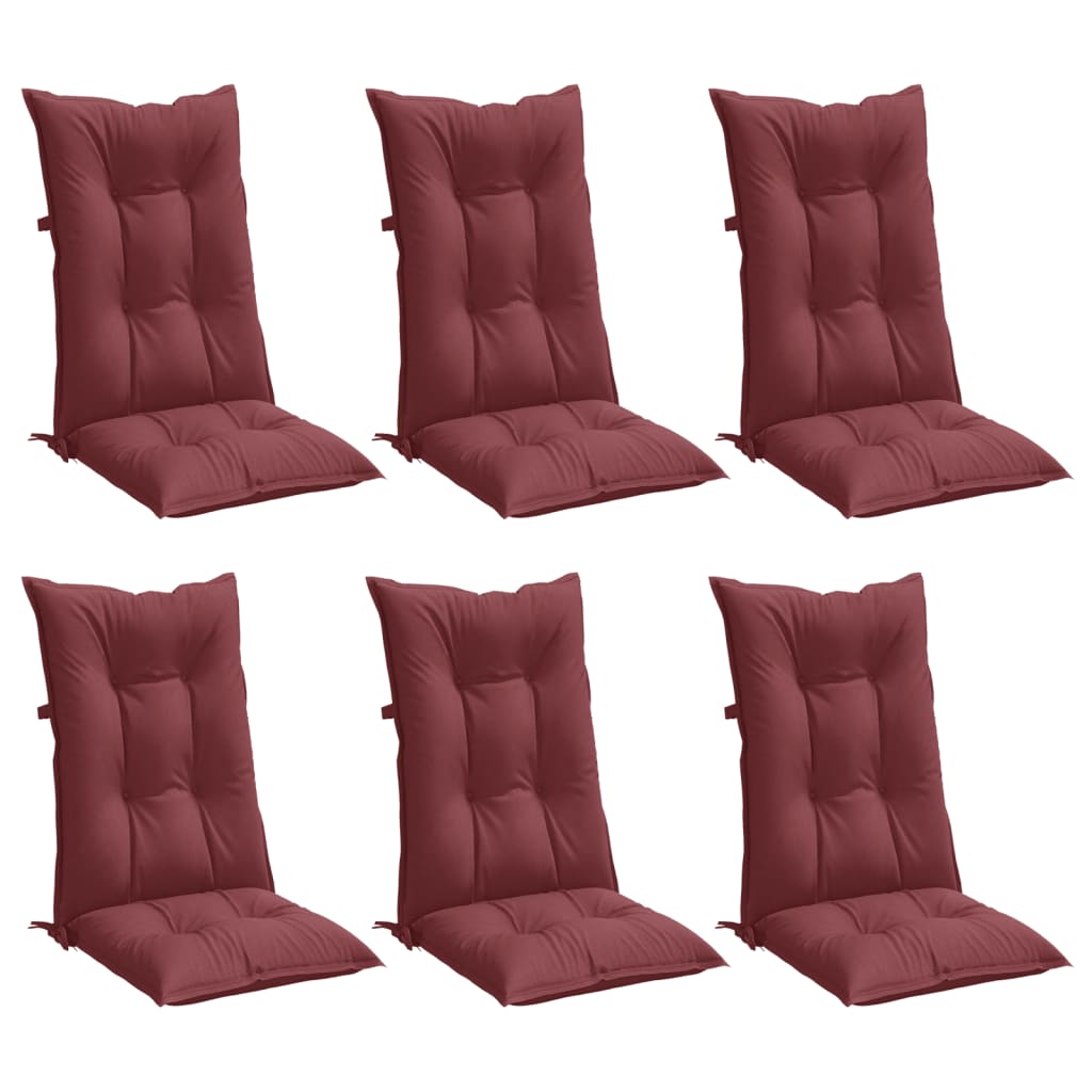Vidaxx coussins de chaise 6 pcs dossier haut 120x50x7 cm tissu mélangé vin rouge