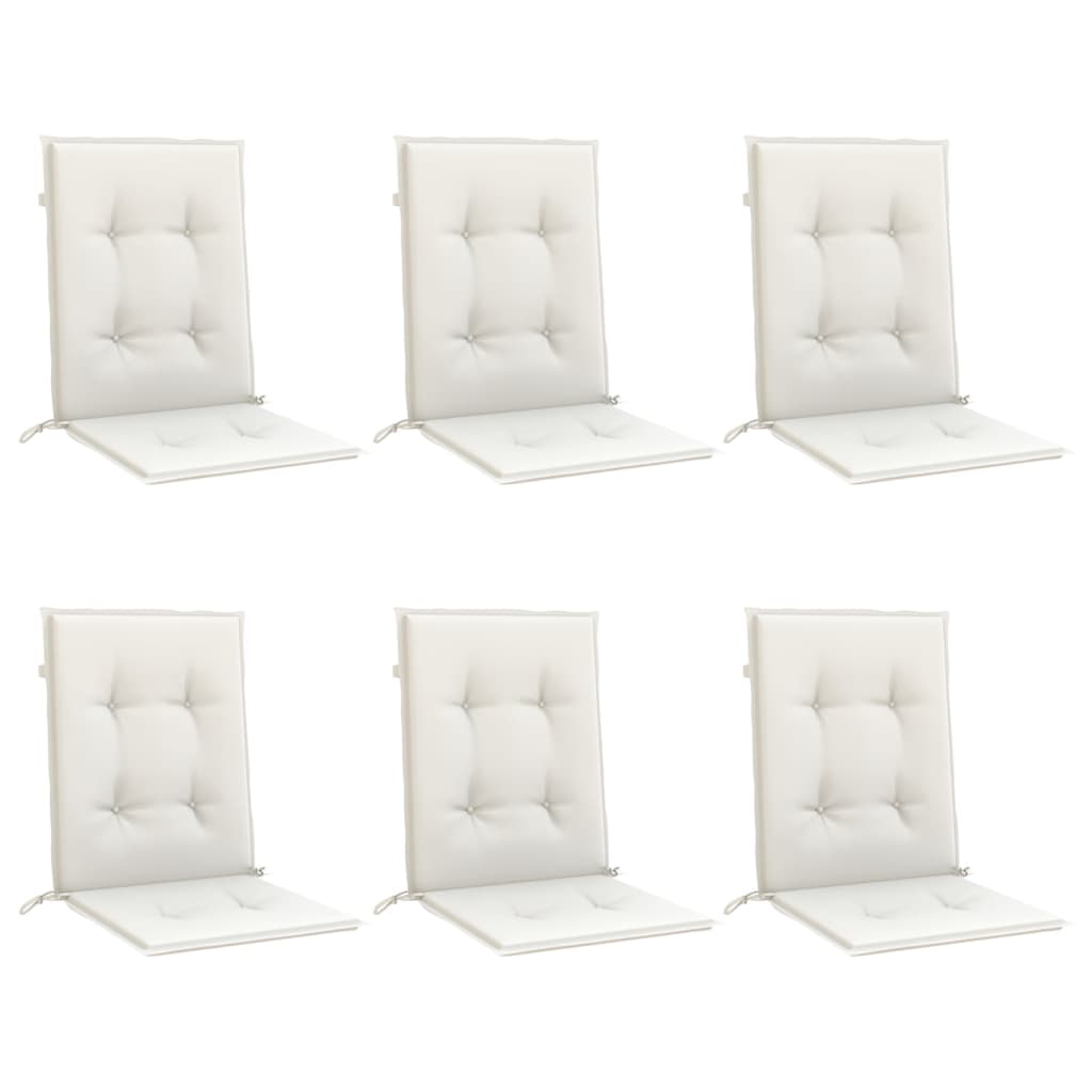 VidaXL coussins de chaise 6 pcs dossier bas 100x50x4 cm tissu mélangé crème