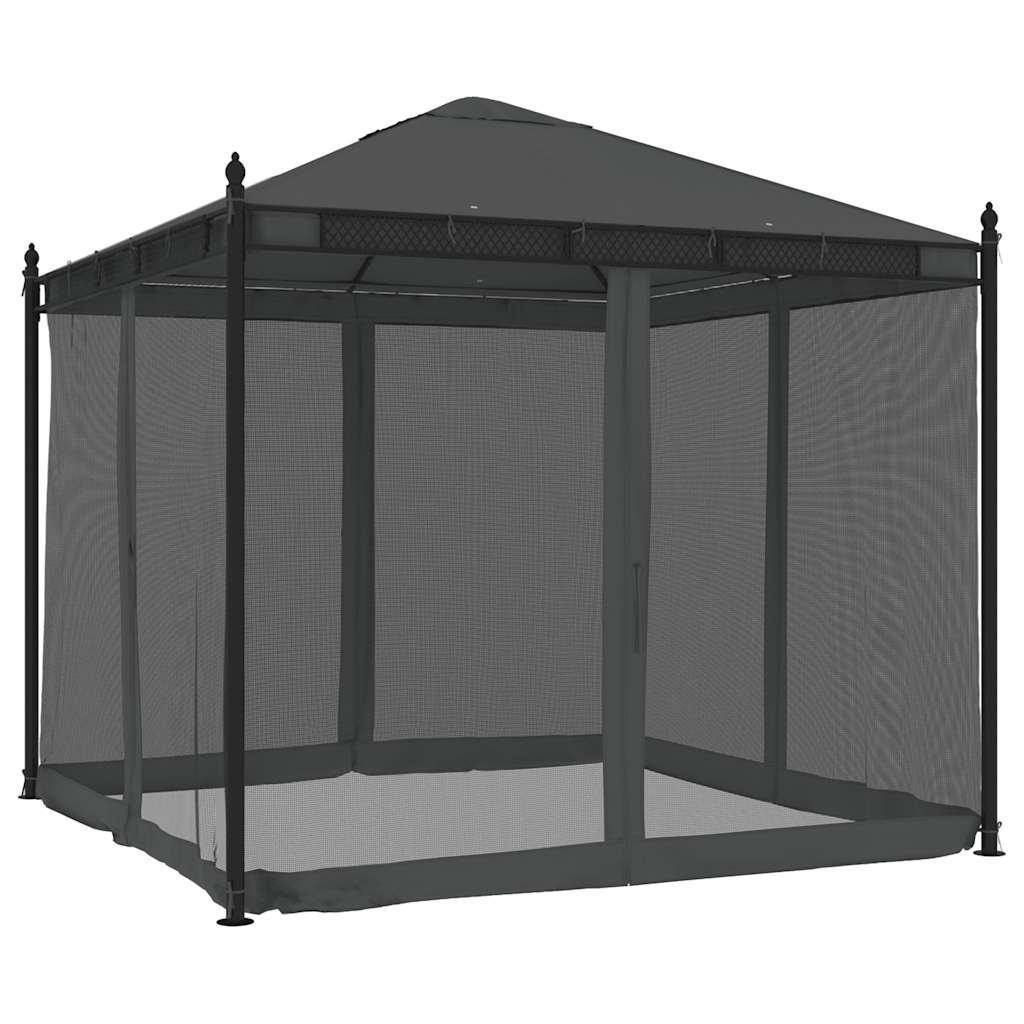 Tonnelle Vidaxx avec parois latérales en maille 2,93x2,93m acier anthracite