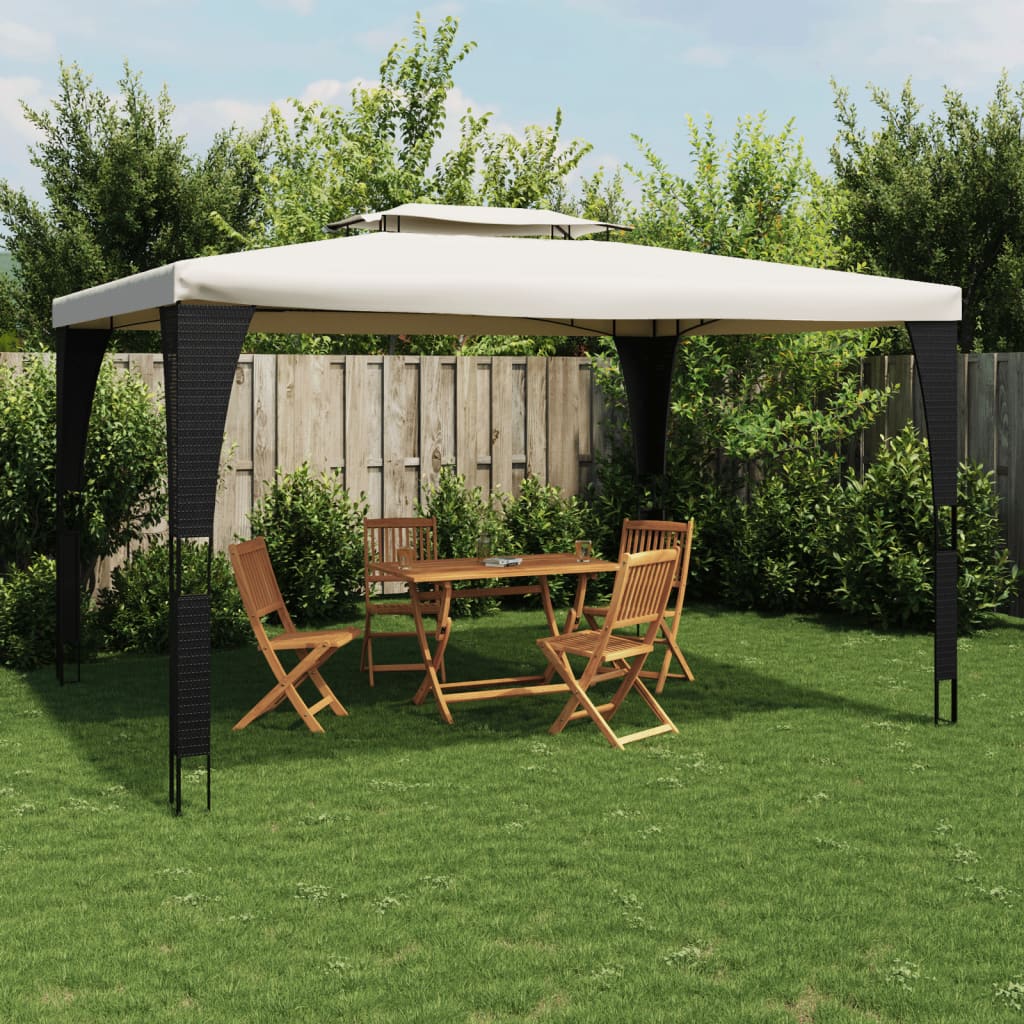 VidaXL Gazebo à double toit 3,98x2,98 m en acier couleur crème