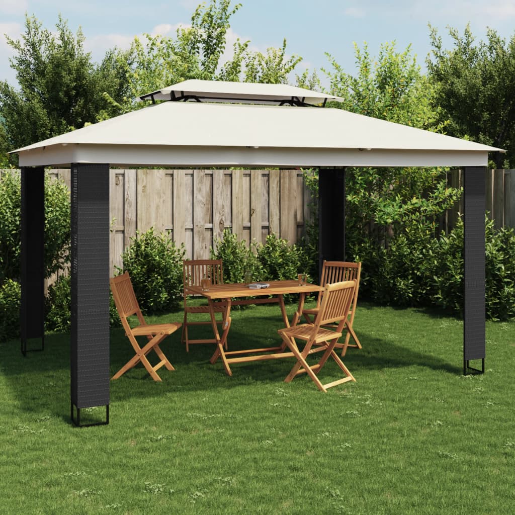 VidaXL Gazebo à double toit 3,94x2,96 m en acier couleur crème