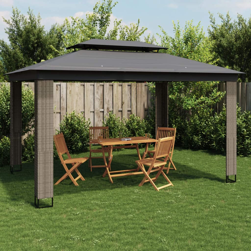 VidaXL Gazebo à double toit 3,94x2,96 m acier anthracite