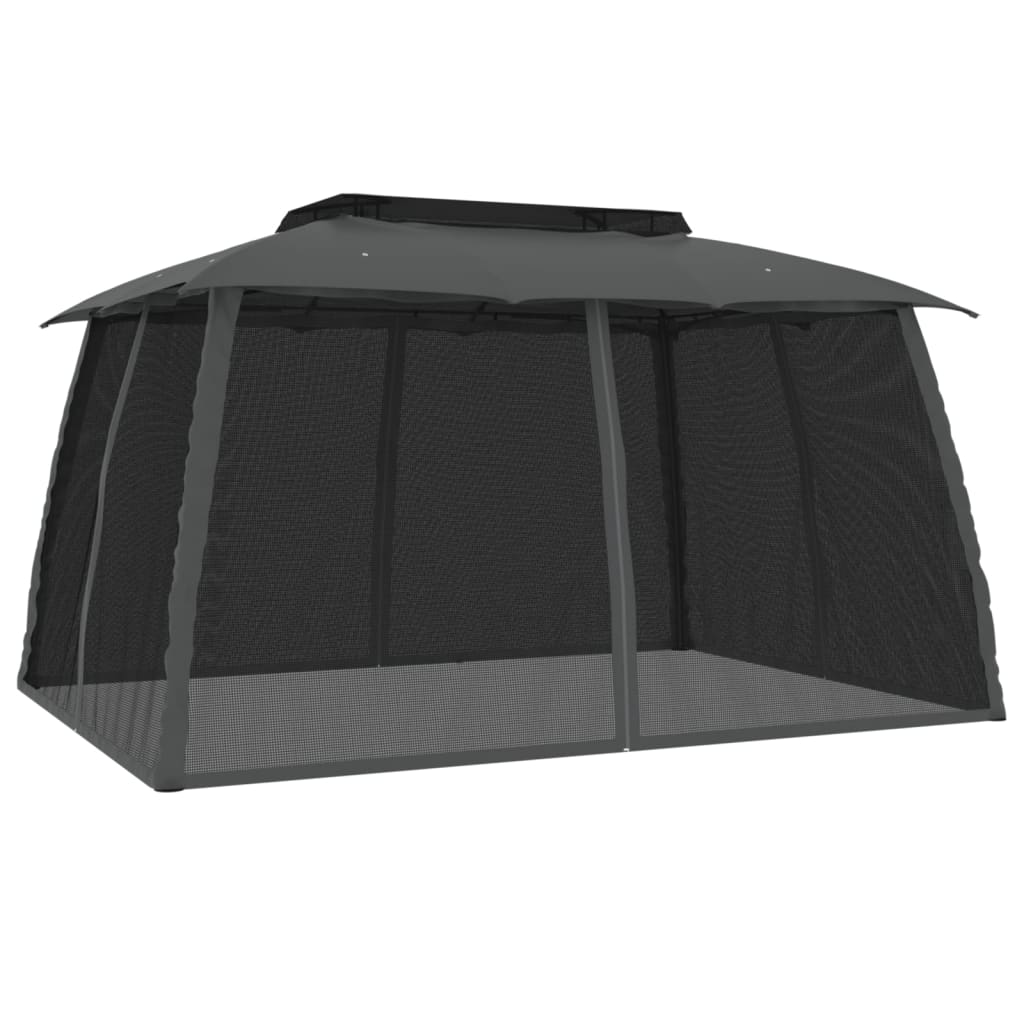 Gazebo Vidaxx avec parois grillagées et double toit 3,93x2,93 m acier anthracite
