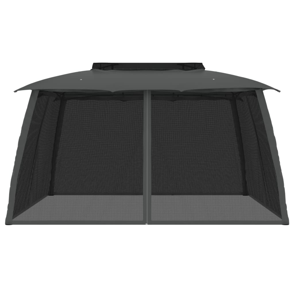 Gazebo Vidaxx avec parois grillagées et double toit 3,93x2,93 m acier anthracite