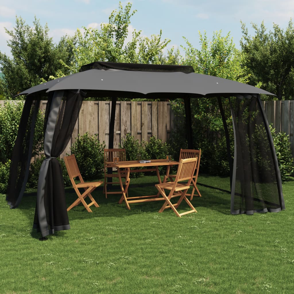 Gazebo Vidaxx avec parois grillagées et double toit 3,93x2,93 m acier anthracite